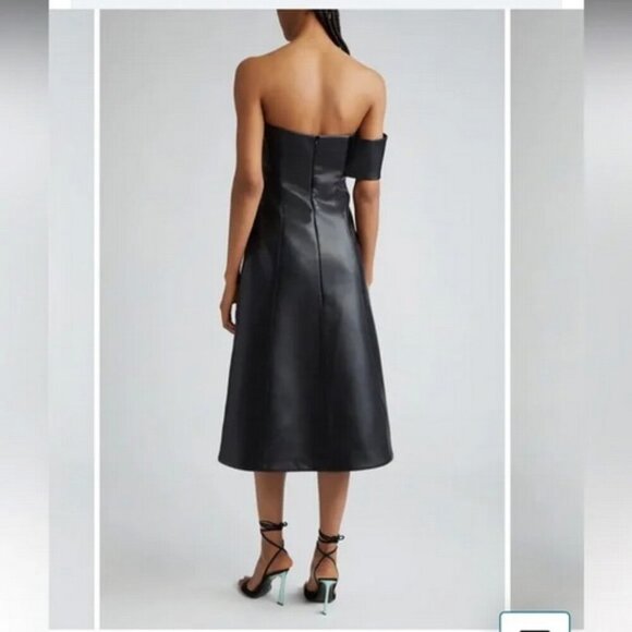 Israella Kobla Black Simphi One-Shoulder Faux Leather Midi Dress - Picture 2 of 2